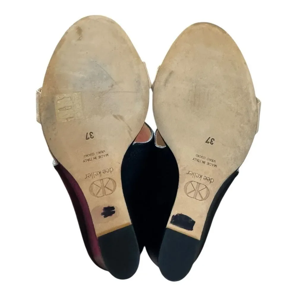 Dee Keller Willow Black Cream Women's Italian Leather Wedge Sandals 37